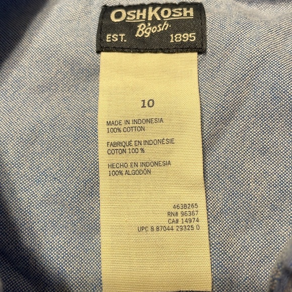 OSHKOSH B’GOSH BOY OXFORD SZ 10 CHAMBRAY BLUE BUTTON DOWN LONG SLEEVE SHIRT ECU - Picture 5 of 11